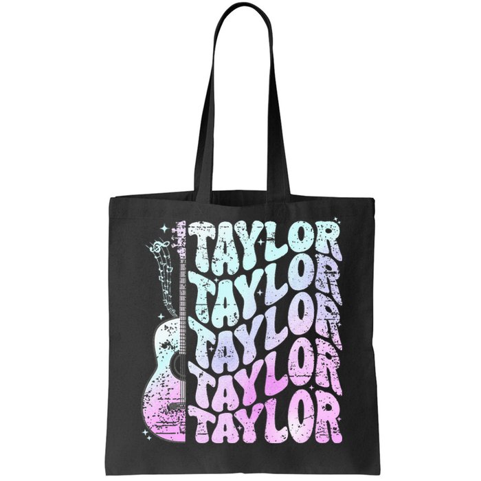 Girl Retro Taylor First Name Personalized Groovy 80S Pink Tote Bag