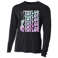 Girl Retro Taylor First Name Personalized Groovy 80S Pink Cooling Performance Long Sleeve Crew