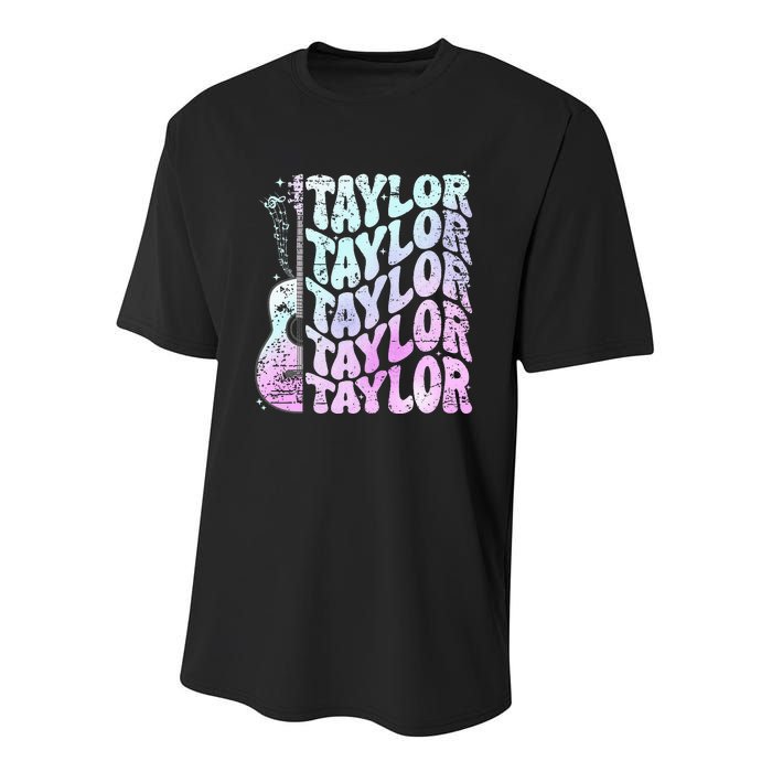 Girl Retro Taylor First Name Personalized Groovy 80S Pink Youth Performance Sprint T-Shirt