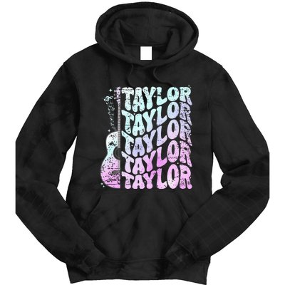 Girl Retro Taylor First Name Personalized Groovy 80S Pink Tie Dye Hoodie