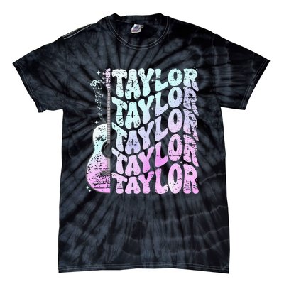 Girl Retro Taylor First Name Personalized Groovy 80S Pink Tie-Dye T-Shirt