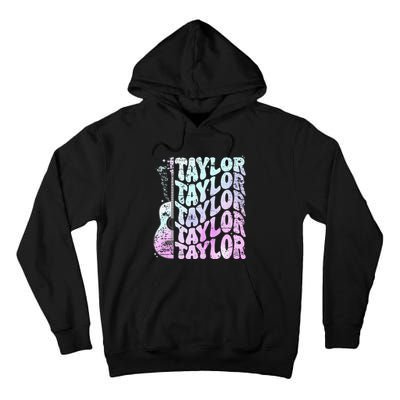 Girl Retro Taylor First Name Personalized Groovy 80S Pink Tall Hoodie