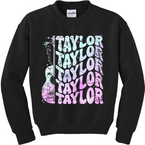 Girl Retro Taylor First Name Personalized Groovy 80S Pink Kids Sweatshirt