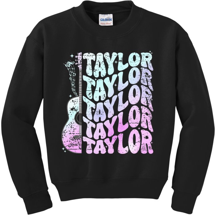 Girl Retro Taylor First Name Personalized Groovy 80S Pink Kids Sweatshirt