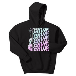 Girl Retro Taylor First Name Personalized Groovy 80S Pink Kids Hoodie