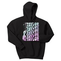 Girl Retro Taylor First Name Personalized Groovy 80S Pink Kids Hoodie