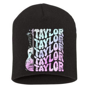 Girl Retro Taylor First Name Personalized Groovy 80S Pink Short Acrylic Beanie