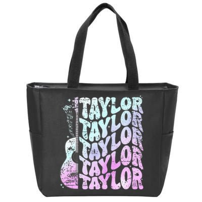 Girl Retro Taylor First Name Personalized Groovy 80S Pink Zip Tote Bag