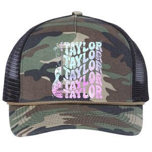 Girl Retro Taylor First Name Personalized Groovy 80S Pink Retro Rope Trucker Hat Cap