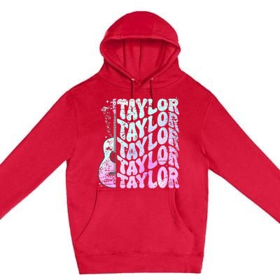 Girl Retro Taylor First Name Personalized Groovy 80S Pink Premium Pullover Hoodie