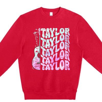 Girl Retro Taylor First Name Personalized Groovy 80S Pink Premium Crewneck Sweatshirt