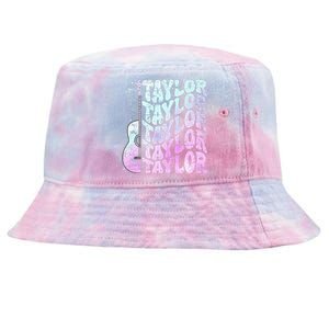 Girl Retro Taylor First Name Personalized Groovy 80S Pink Tie-Dyed Bucket Hat