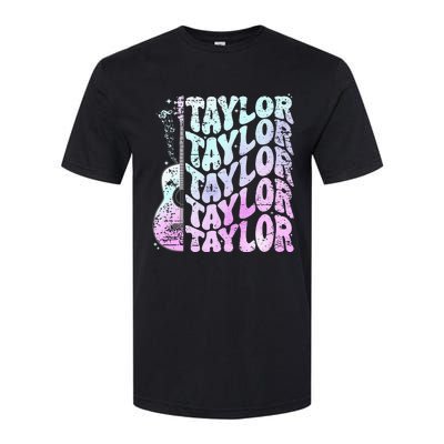 Girl Retro Taylor First Name Personalized Groovy 80S Pink Softstyle CVC T-Shirt