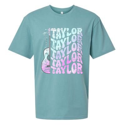 Girl Retro Taylor First Name Personalized Groovy 80S Pink Sueded Cloud Jersey T-Shirt