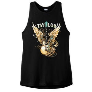 Girl Retro Taylor First Name Personalized Groovy 80S Ladies PosiCharge Tri-Blend Wicking Tank