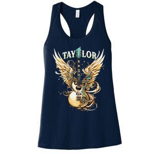 Girl Retro Taylor First Name Personalized Groovy 80S Women's Racerback Tank