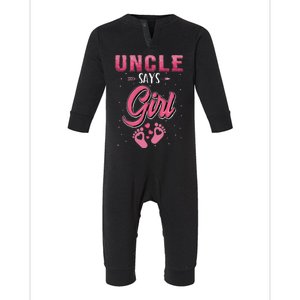 Gender reveal Uncle says baby matching family set Infant Fleece One Piece