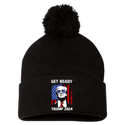 Get Ready: USA Donald Trump 2024 Presidential Election Pom Pom 12in Knit Beanie