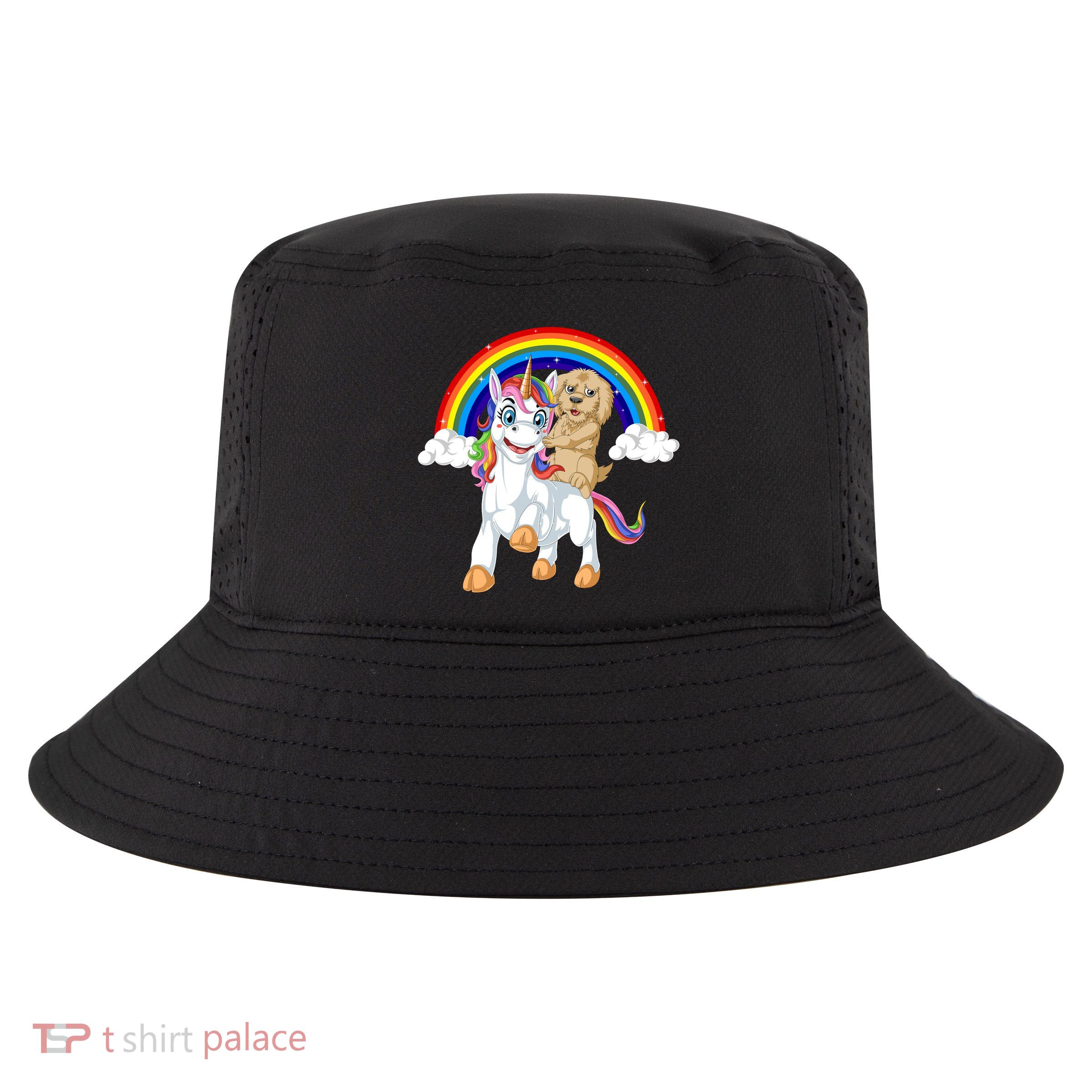Goldendoodle Riding Unicorn Cool Comfort Performance Bucket Hat