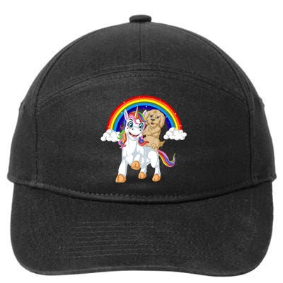 Goldendoodle Riding Unicorn 7-Panel Snapback Hat