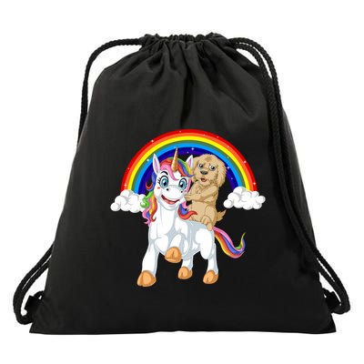 Goldendoodle Riding Unicorn Drawstring Bag
