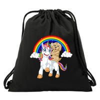 Goldendoodle Riding Unicorn Drawstring Bag
