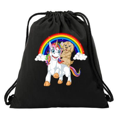 Goldendoodle Riding Unicorn Drawstring Bag