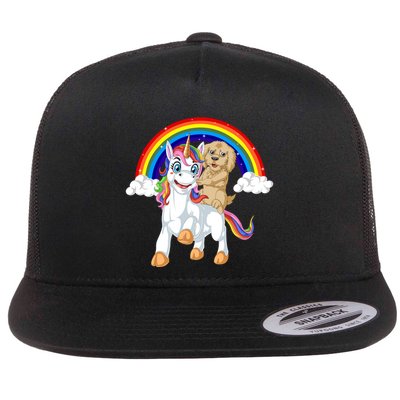 Goldendoodle Riding Unicorn Flatbill Hat