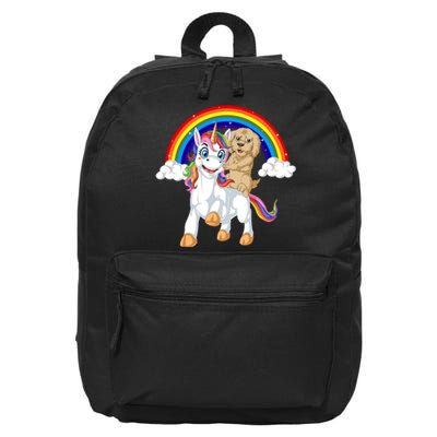 Goldendoodle Riding Unicorn 16 in Basic Backpack