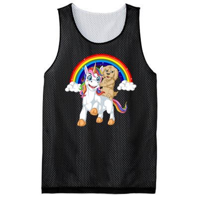 Goldendoodle Riding Unicorn Mesh Reversible Basketball Jersey Tank