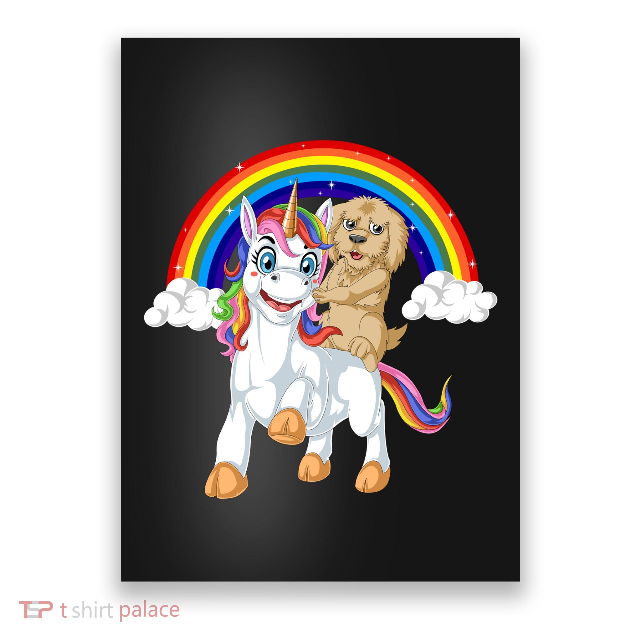 Goldendoodle Riding Unicorn Poster