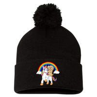 Goldendoodle Riding Unicorn Pom Pom 12in Knit Beanie