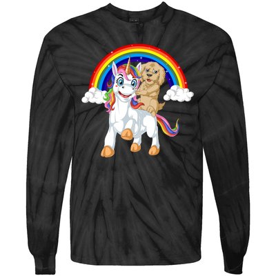 Goldendoodle Riding Unicorn Tie-Dye Long Sleeve Shirt