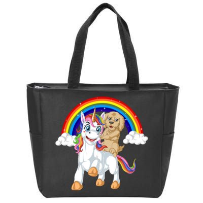 Goldendoodle Riding Unicorn Zip Tote Bag