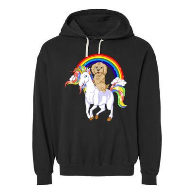 Goldendoodle Riding Unicorn Garment-Dyed Fleece Hoodie