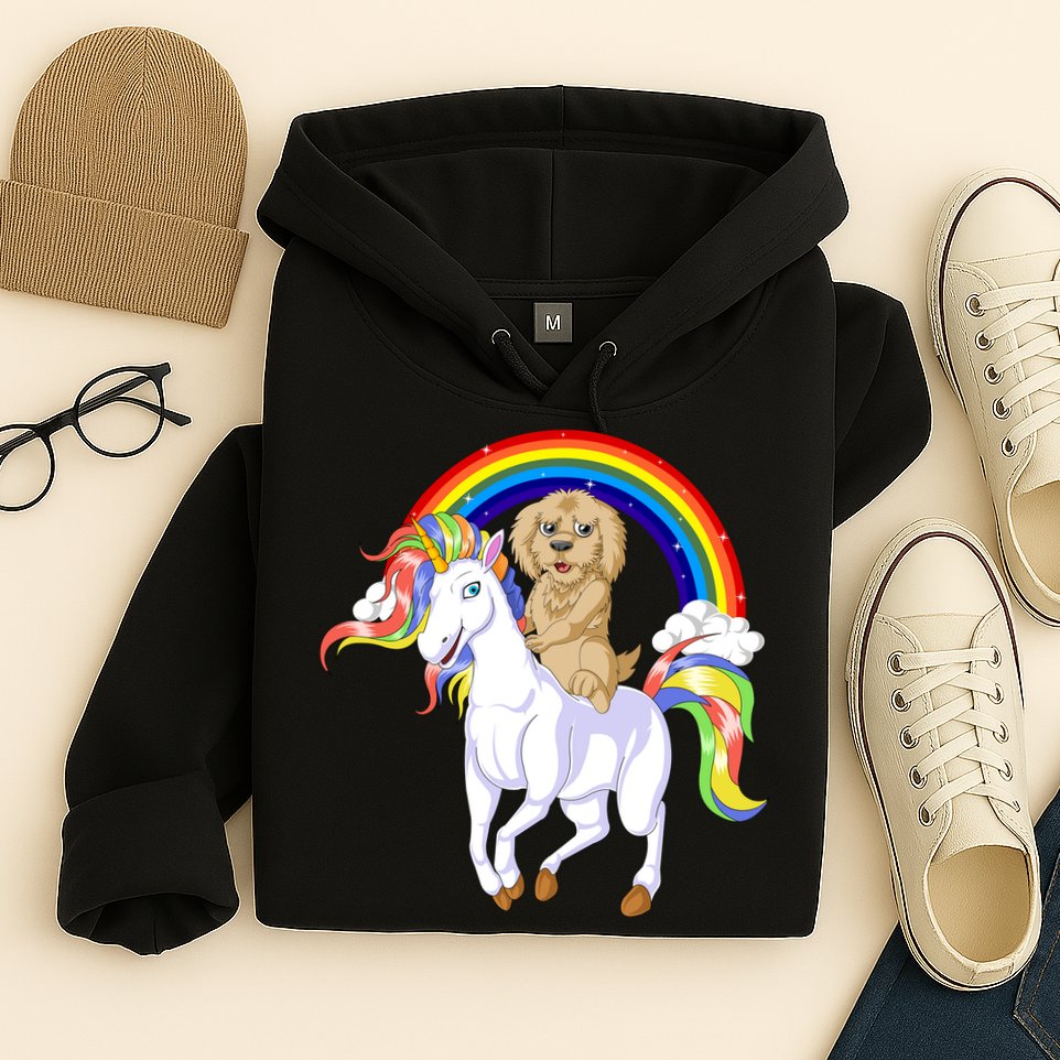 Goldendoodle Riding Unicorn Hoodie