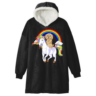 Goldendoodle Riding Unicorn Hooded Wearable Blanket