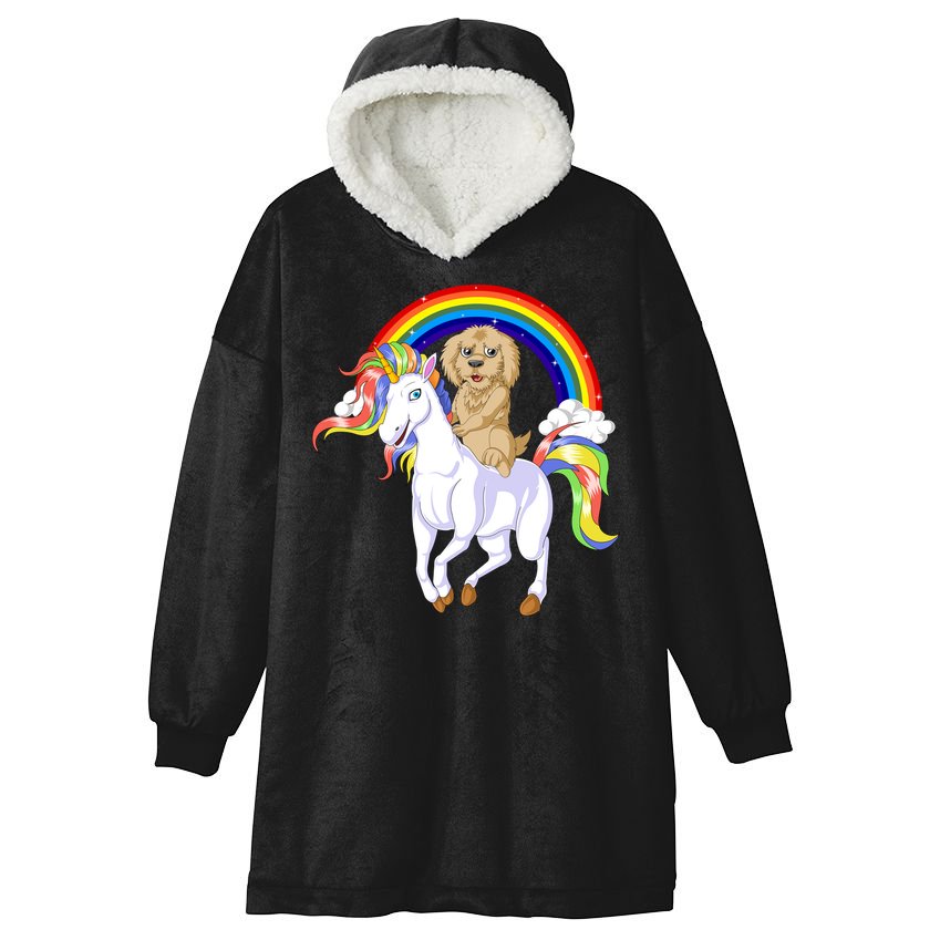 Goldendoodle Riding Unicorn Hooded Wearable Blanket