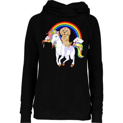 Goldendoodle Riding Unicorn Womens Funnel Neck Pullover Hood