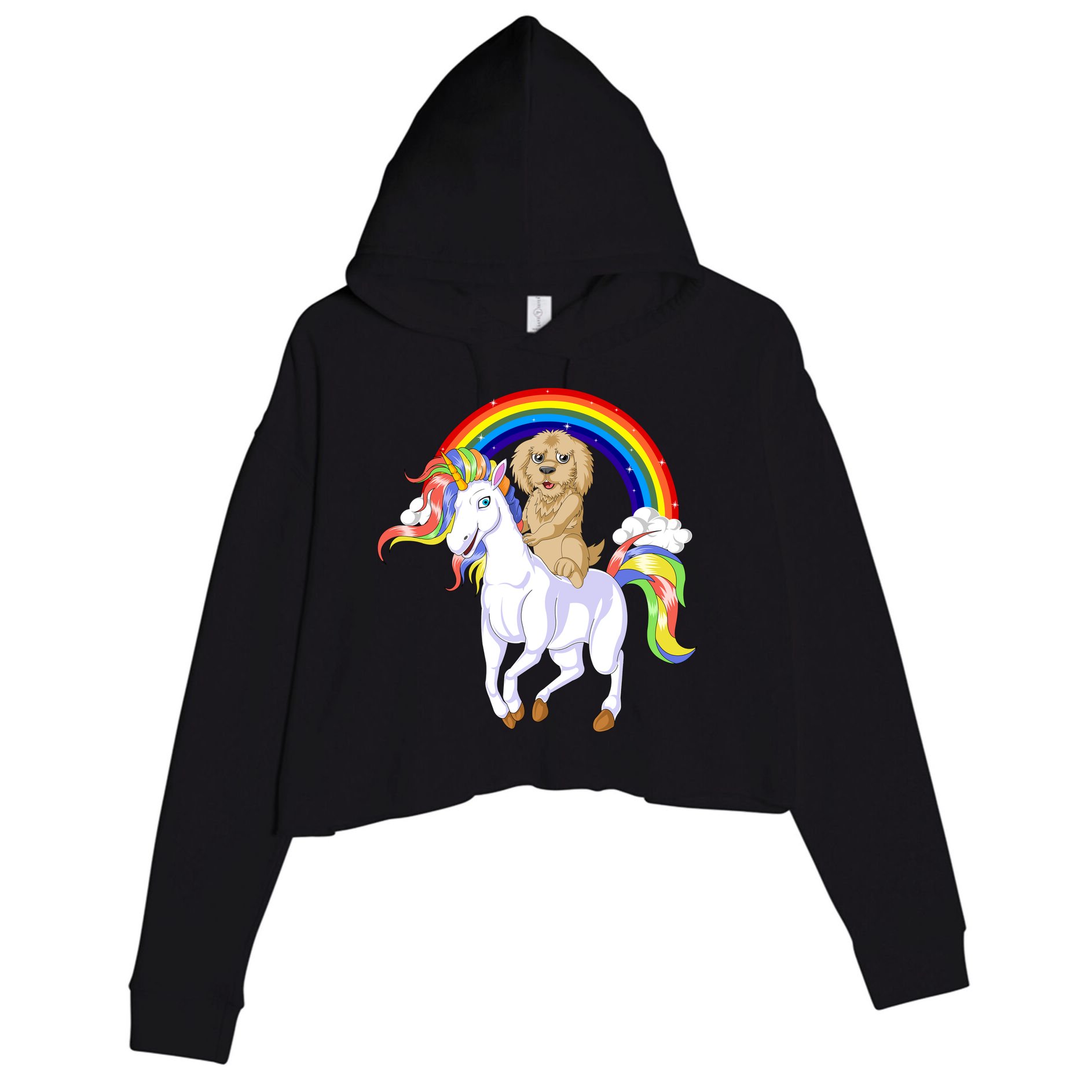 Goldendoodle Riding Unicorn Crop Fleece Hoodie