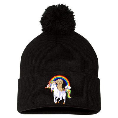 Goldendoodle Riding Unicorn Pom Pom 12in Knit Beanie