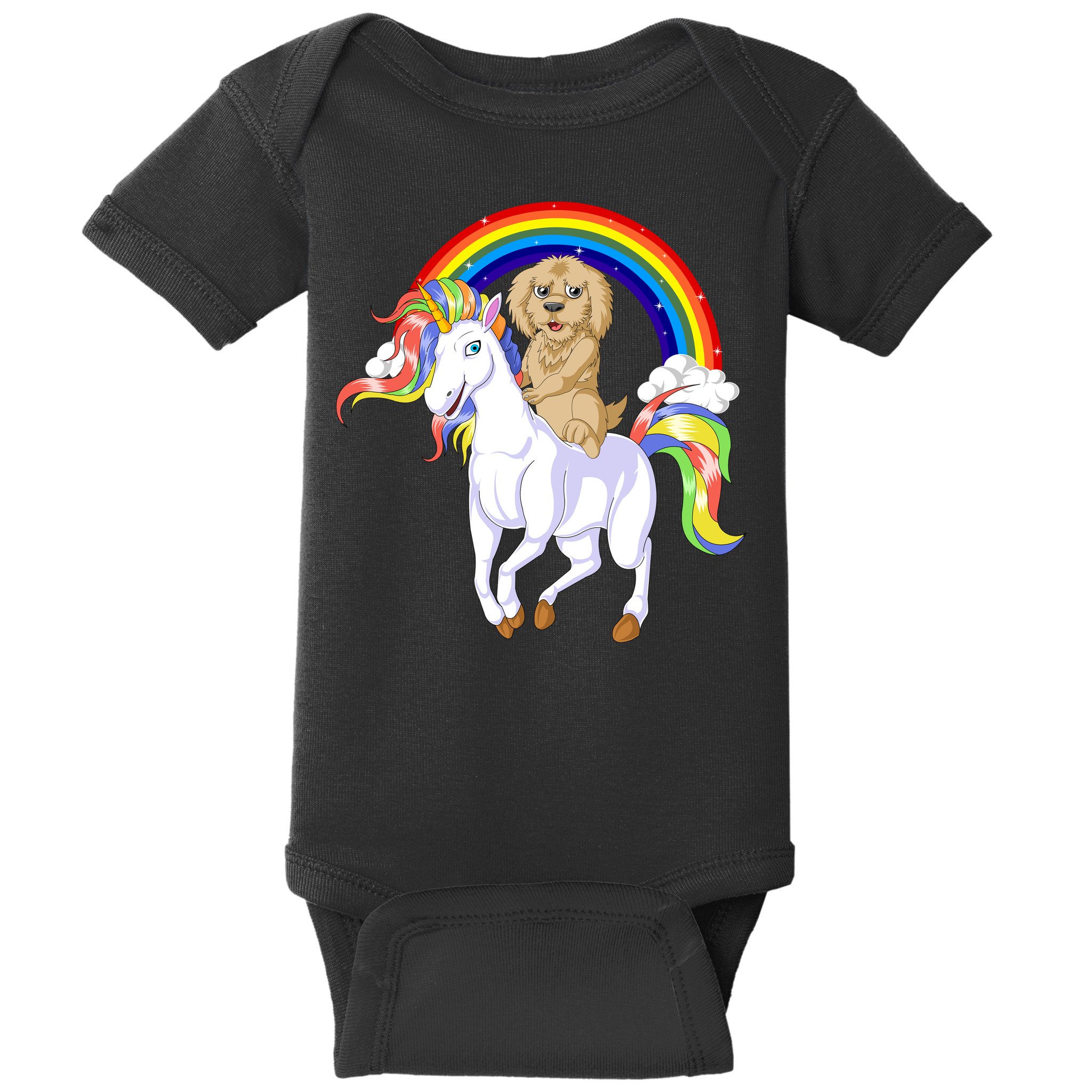 Goldendoodle Riding Unicorn Baby Bodysuit