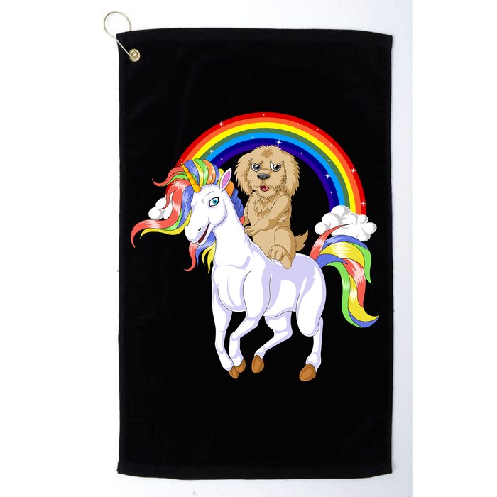 Goldendoodle Riding Unicorn Golf Towel