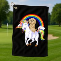 Goldendoodle Riding Unicorn Golf Towel