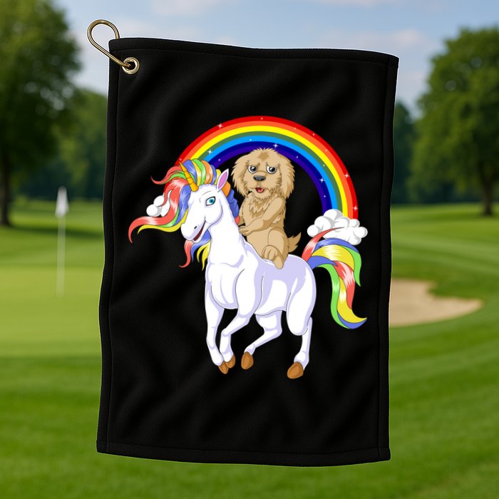 Goldendoodle Riding Unicorn Golf Towel