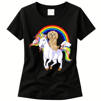 Goldendoodle Riding Unicorn Womens T-Shirt