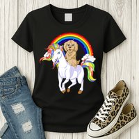 Goldendoodle Riding Unicorn Womens T-Shirt