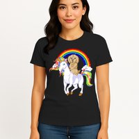 Goldendoodle Riding Unicorn Womens T-Shirt