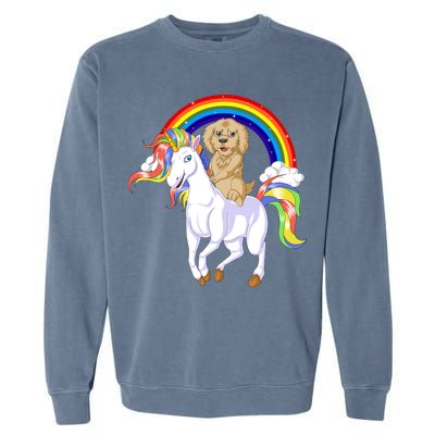 Goldendoodle Riding Unicorn Garment-Dyed Sweatshirt