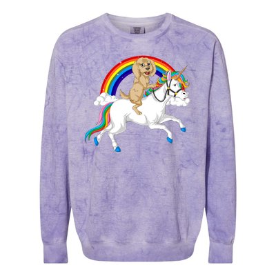 Goldendoodle Riding Unicorn Colorblast Crewneck Sweatshirt